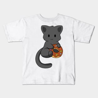 Black Cat with donut Kids T-Shirt